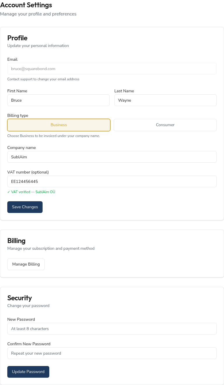 Account settings overview