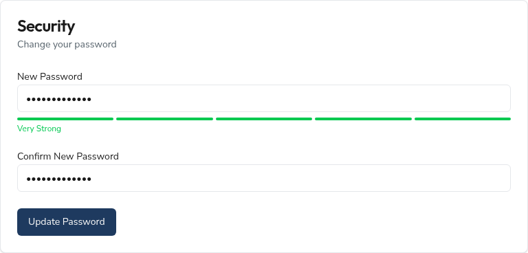 Security card with the password strength meter
