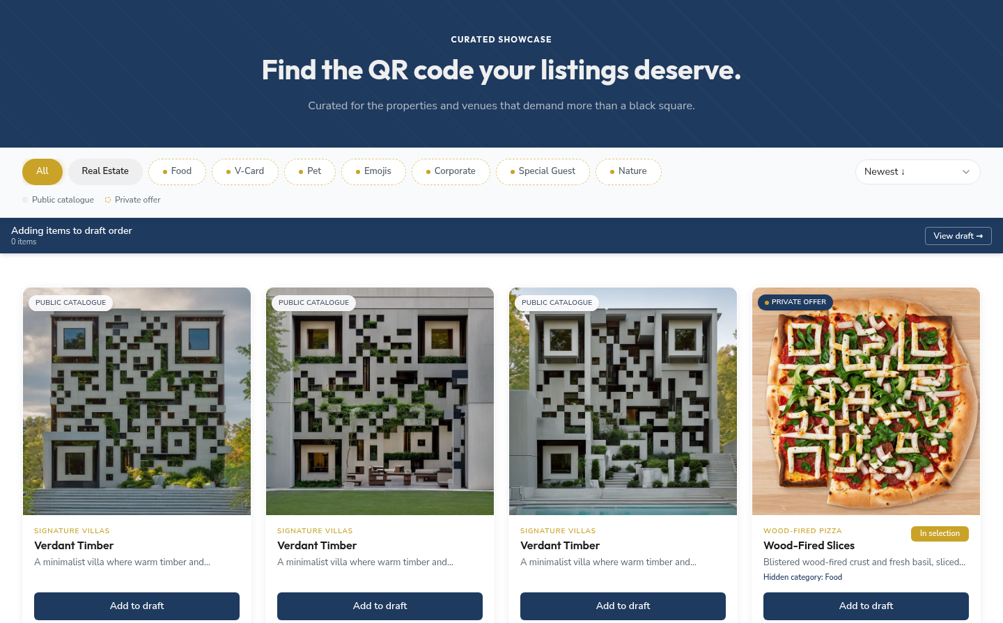 Public catalogue and Private offer labels inside a draft order