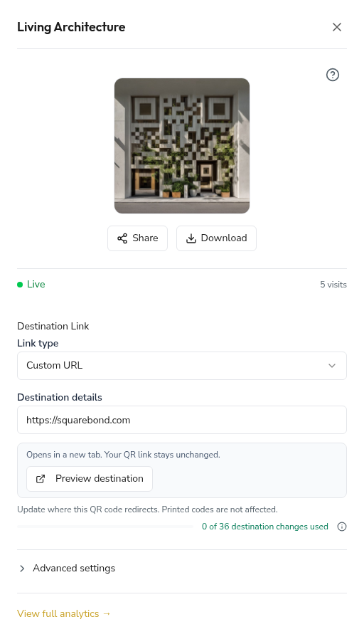 The QR management panel